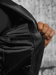 Men's Leather Jacket - Black OZONEE JS/11Z8105
