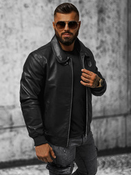Men's Leather Jacket - Black OZONEE JB/JP1178Z