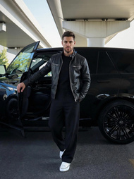 Men's Leather Jacket - Black OZONEE JS/11Z8066