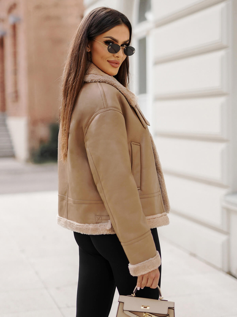 Women's Leather Jacket Beige OZONEE JS/11Z8176