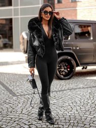 Women's Leather Jacket Black OZONEE JS/11Z8172