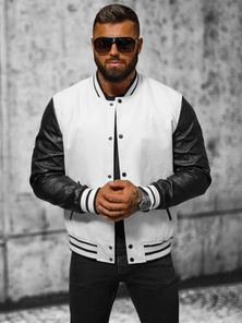 Men's Leather Jacket - White-Black OZONEE JS/11Z8068