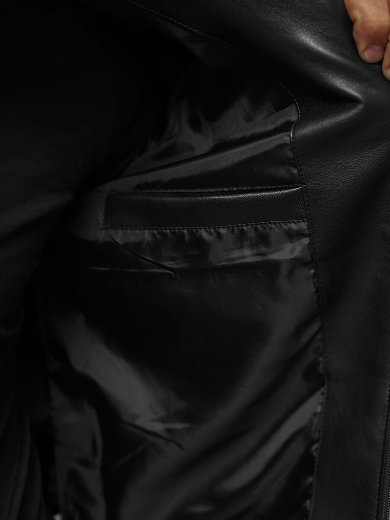 Men's Leather Jacket - Black OZONEE JS/11Z8015