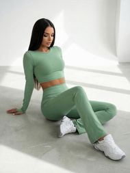 Women's leggings with wide legs - mint OZONEE JS/17K588/127Z