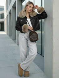 Women's Leather Jacket - Black-Beige OZONEE JS/61M8513/392B