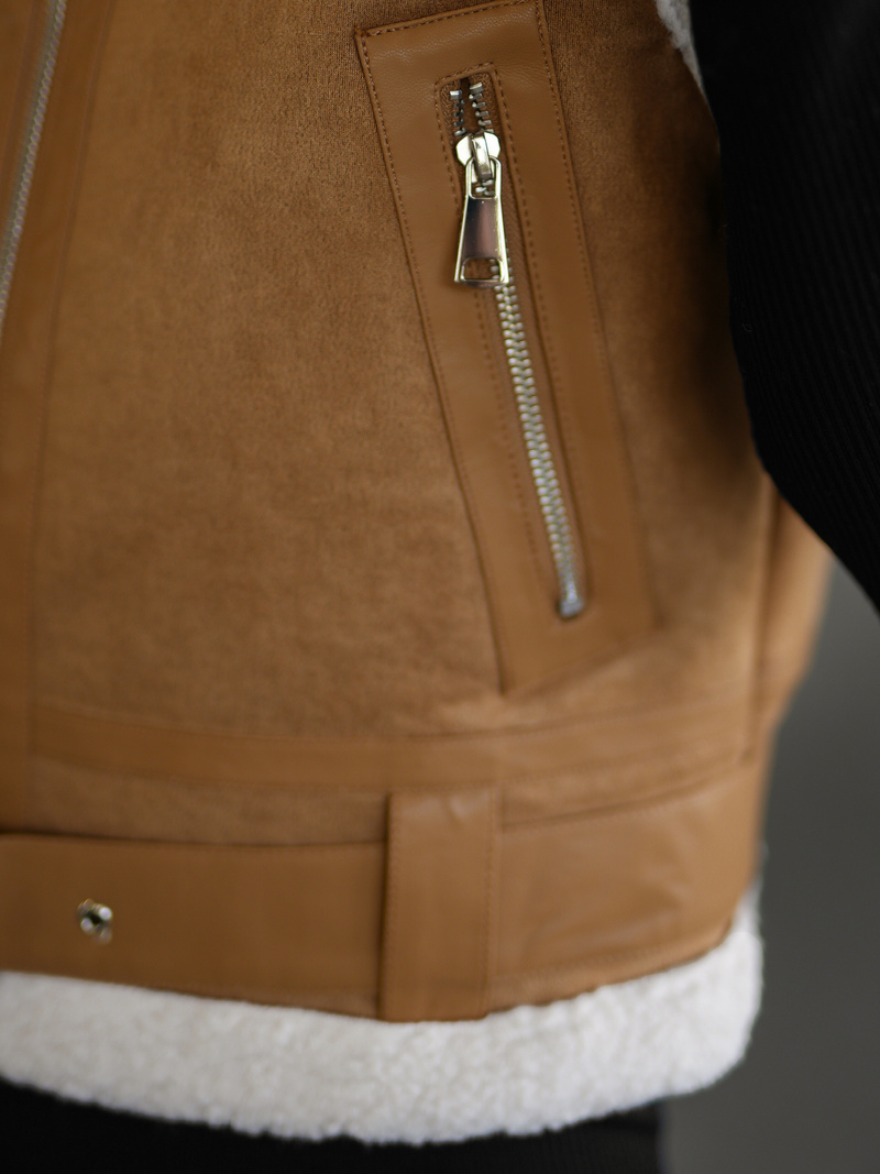 Women's Leather Gilet - Camel OZONEE JS/11Z8238