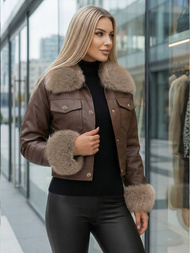 Women's Leather Jacket - Chocolate OZONEE JS/61M8513/158