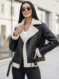 Women's Leather Jacket - Black/White OZONEE JS/11Z8177Z