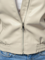 Women's Leather Jacket Beige OZONEE O/G116