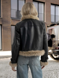 Women's Leather Jacket - Black OZONEE JS/61M8517/392