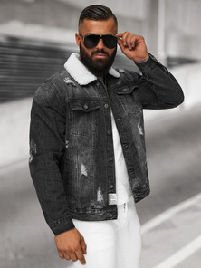 Men's Denim Jacket Sherpa Black OZONEE NB/MJ502NZ