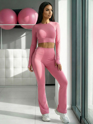 Women's leggings with wide legs - dark pink OZONEE JS/17K588/111Z
