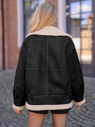 Women's Leather Jacket - Black/Beige OZONEE JS/61M8502/392B