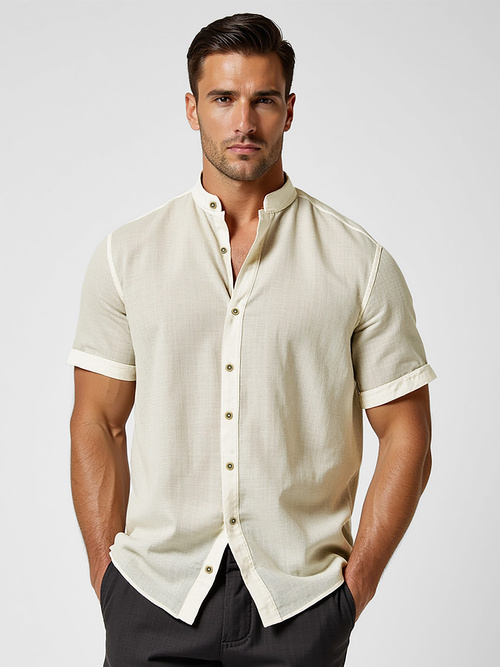 Men's shirt with short sleeves beige OZONEE O/V163