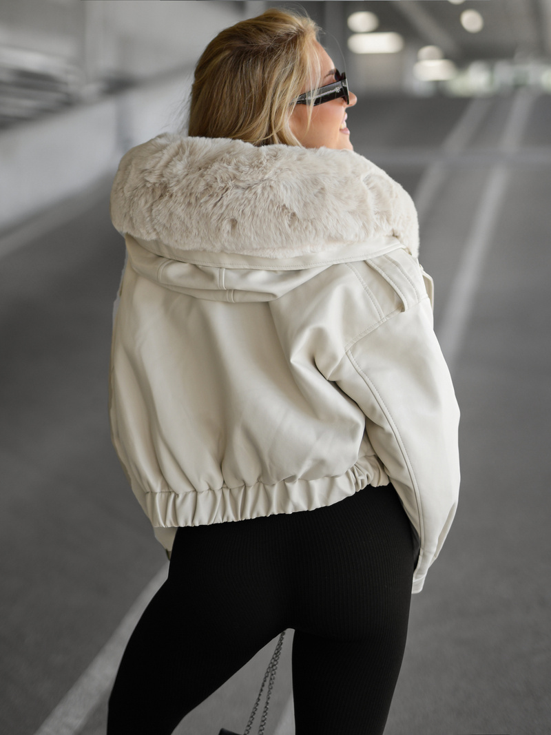 Women's Leather Jacket Beige OZONEE JS/11Z8172Z