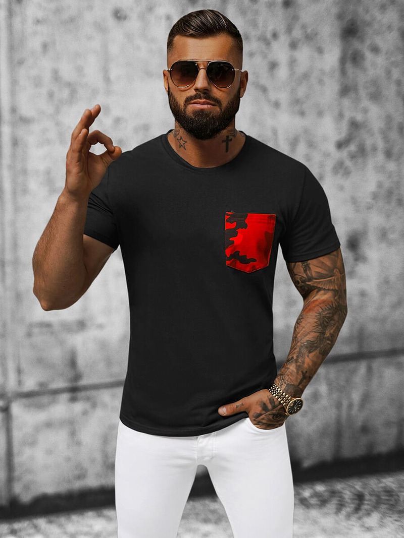 Men's T-shirt - Black-Red OZONEE JS/8T85/5Z