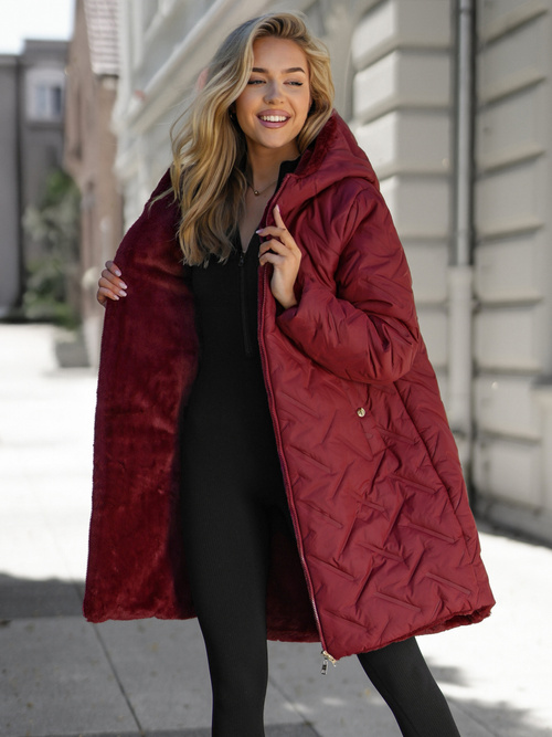 Women's long winter jacket - burgundy OZONEE JS/5M3352/1
