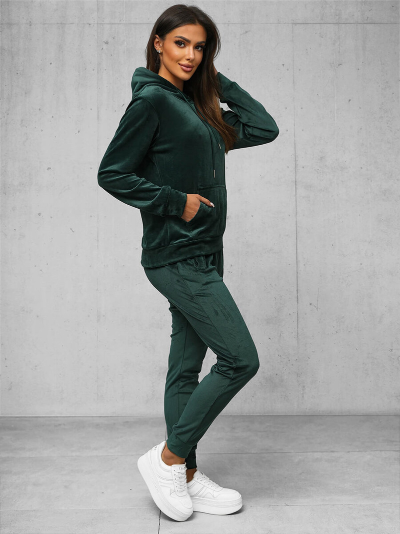 Women's Velour Tracksuit Set - Dark Green OZONEE O/8C1175/9Z