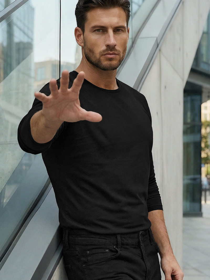 Men's Long Sleeve T-shirt - Black OZONEE JS/2088Z