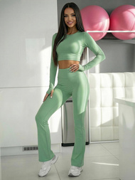 Women's leggings with wide legs - mint OZONEE JS/17K588/127Z