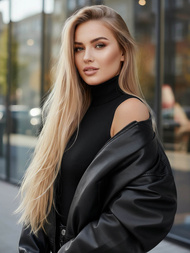 Women's Leather Jacket - Black OZONEE JS/11Z8281