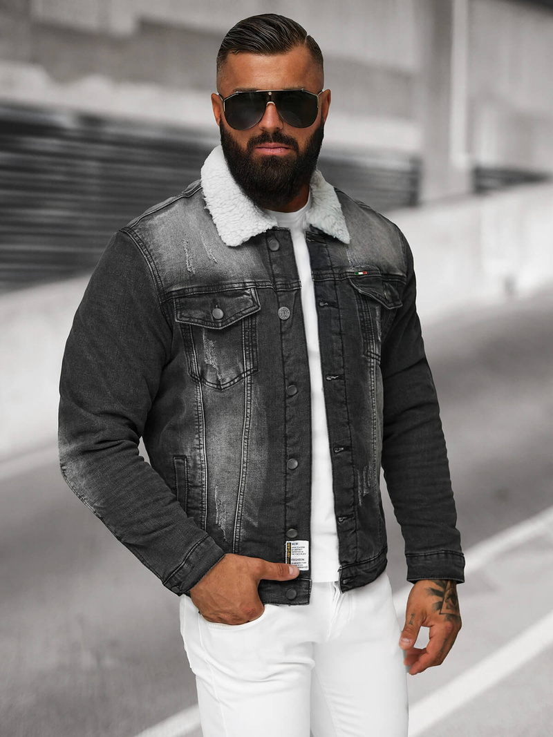 Men's Denim Jacket Sherpa Black OZONEE NB/MJ513N
