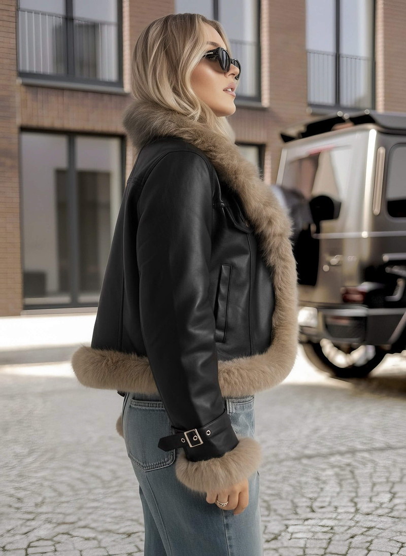 Women's Leather Jacket - Black OZONEE JS/61M8517/392