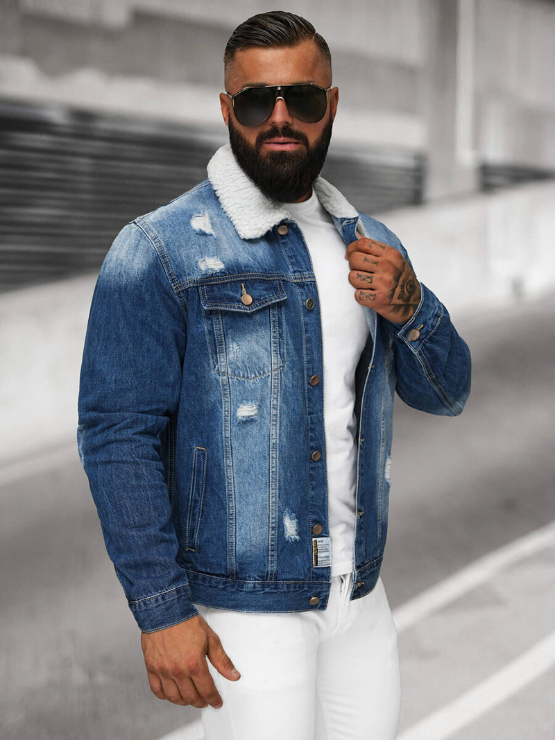 Men's Denim Jacket Sherpa Blue OZONEE NB/MJ502BZ