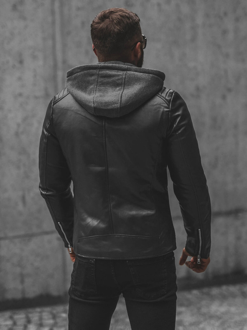 Men's Leather Jacket - Black OZONEE JS/11Z8012Z