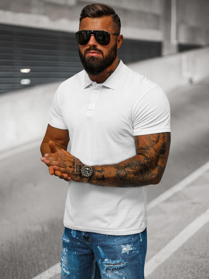 Men's Polo Shirt - White OZONEE JS/8T80/1Z