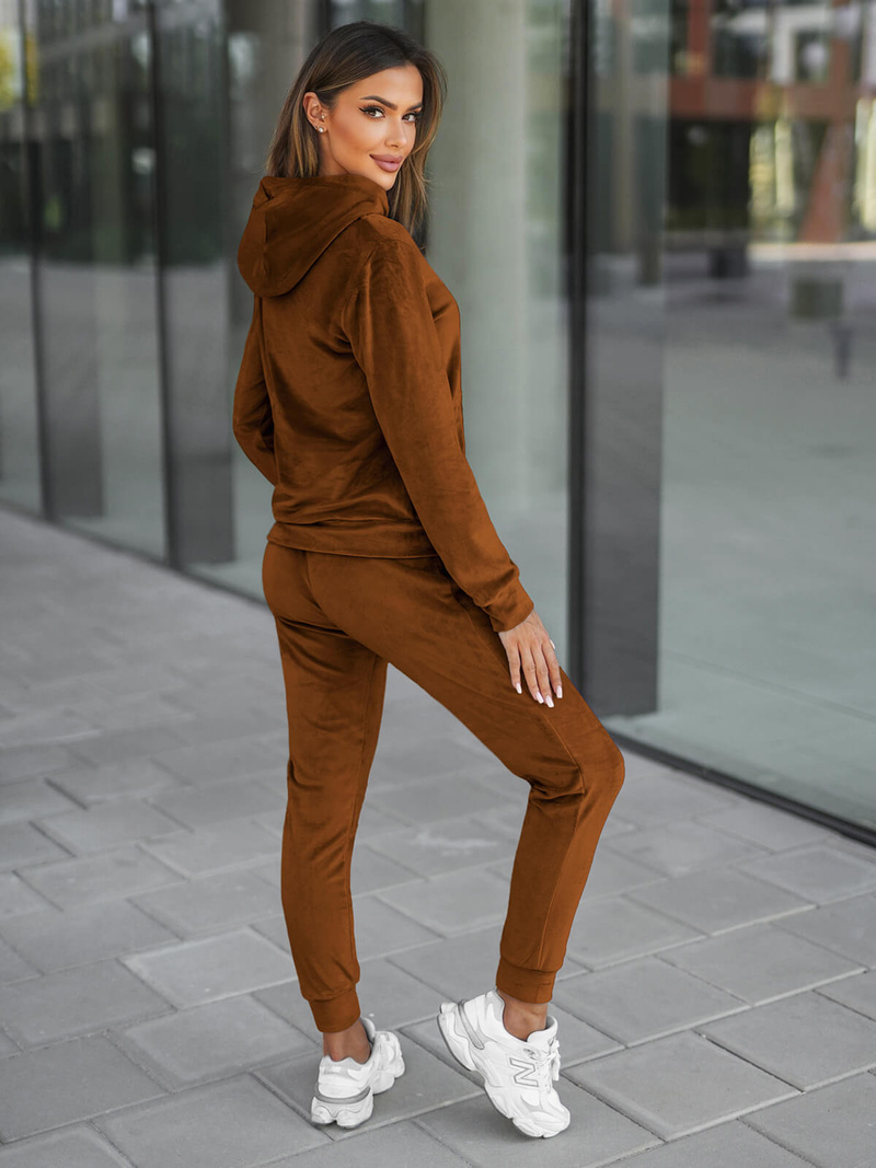 Women's Velour Tracksuit Set - Brown OZONEE O/8C1175/33