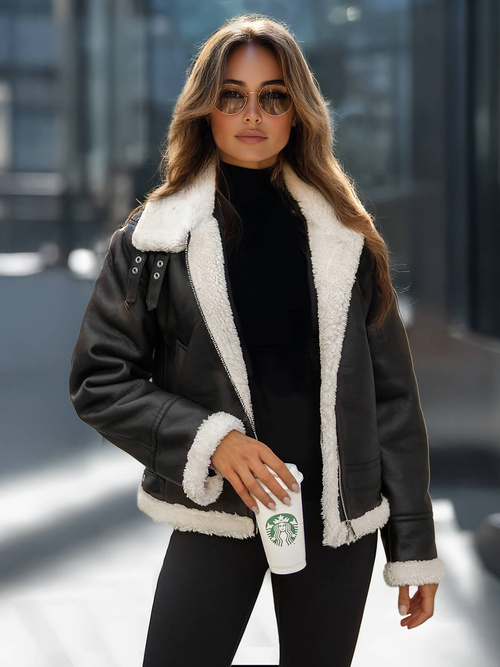 Women's Leather Jacket Black OZONEE JS/11Z8178Z