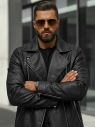 Men's Leather Jacket - Black OZONEE JS/11Z8067Z