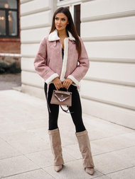 Women's Leather Jacket Powder Pink OZONEE O/81331