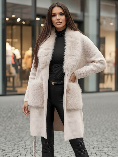 Women's coat - beige OZONEE JS/53M5200/155Z