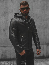 Men's Leather Jacket - Black OZONEE JS/11Z8012Z