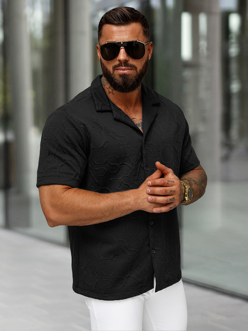Men's shirt with short sleeves black OZONEE O/B2256