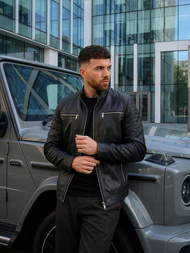 Men's Leather Jacket - Black OZONEE JS/11Z8137