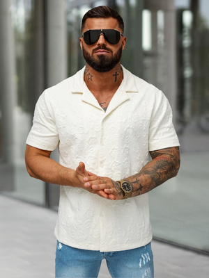 Men's shirt with short sleeves ecru OZONEE O/B2258