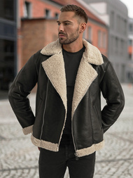 Men's Leather Jacket - Black OZONEE JS/11Z8273