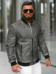 Men's Leather Jacket - Anthracite OZONEE JS/11Z8107