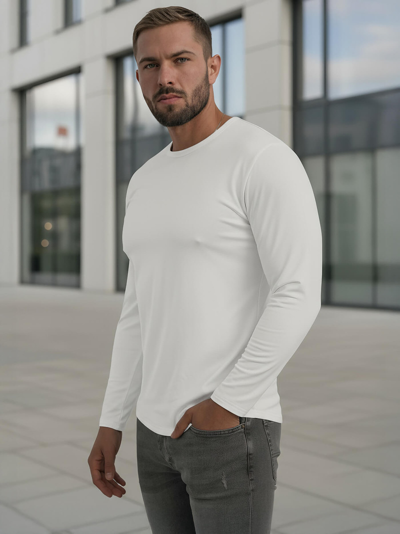 Men's Long Sleeve T-shirt - White OZONEE JS/DB71/2