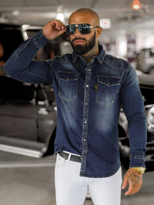 Men's denim shirt - dark blue OZONEE O/51410