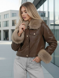 Women's Leather Jacket - Chocolate OZONEE JS/61M8513/158