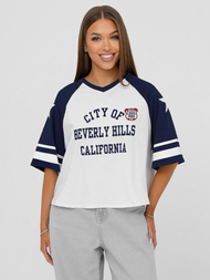 Women's t-shirt - white/navy blue OZONEE JS/R62493