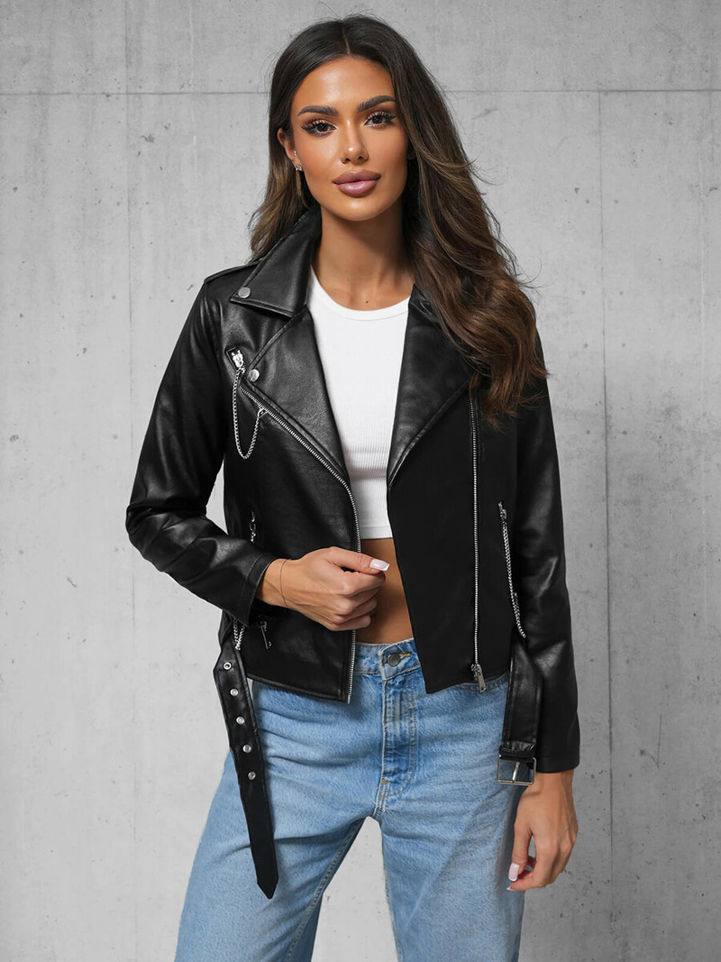 Women's Leather Jacket Black OZONEE JS/11Z8113