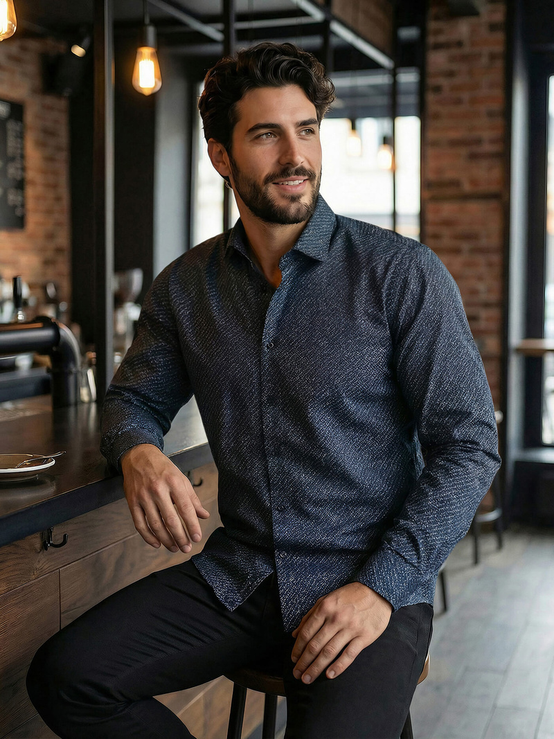 Men's Shirt - Navy Blue OZONEE V/V186Z