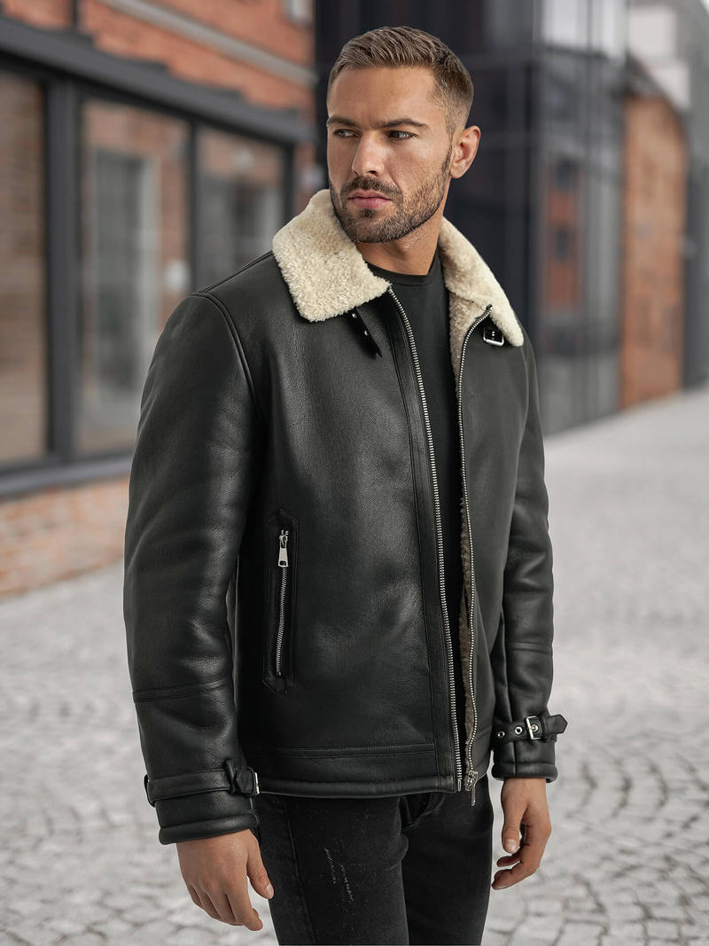 Men's Leather Jacket - Black OZONEE JS/11Z8271