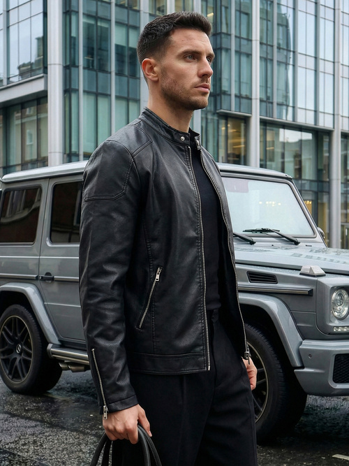 Men's Leather Jacket - Black OZONEE JS/11Z8027