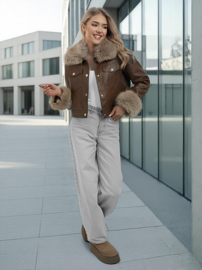 Women's Leather Jacket - Chocolate OZONEE JS/61M8513/158